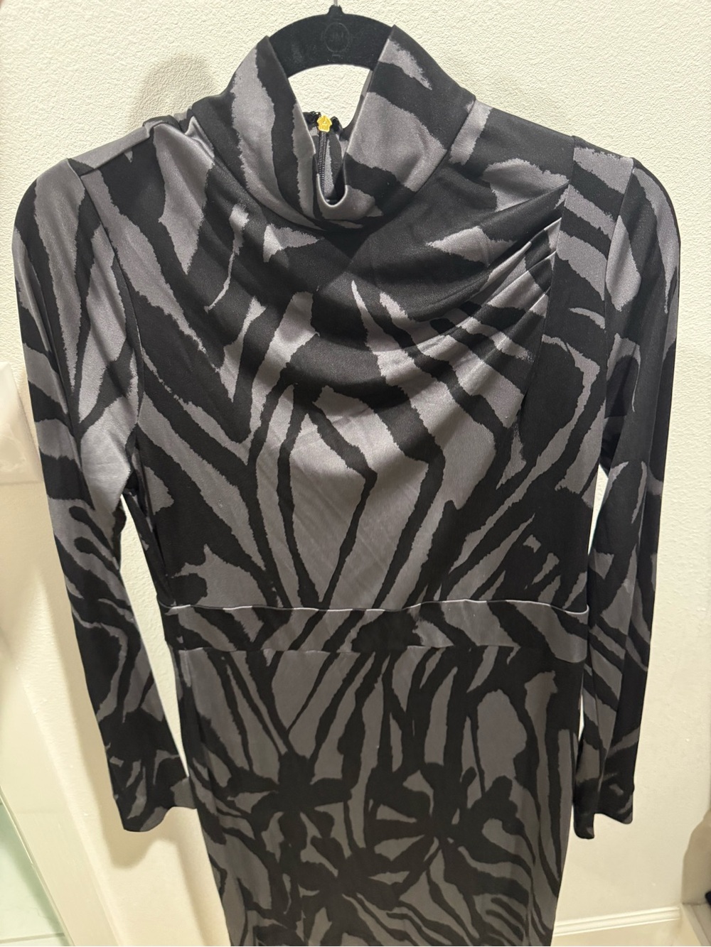 Tory Burch Black and Gray Printed Cowl Turtleneck Sweater